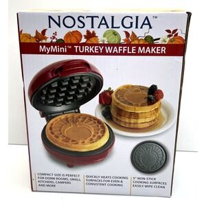 Nostalgia MyMini Turkey Red Non-Stick Compact Waffle Thanksgiving Holiday
